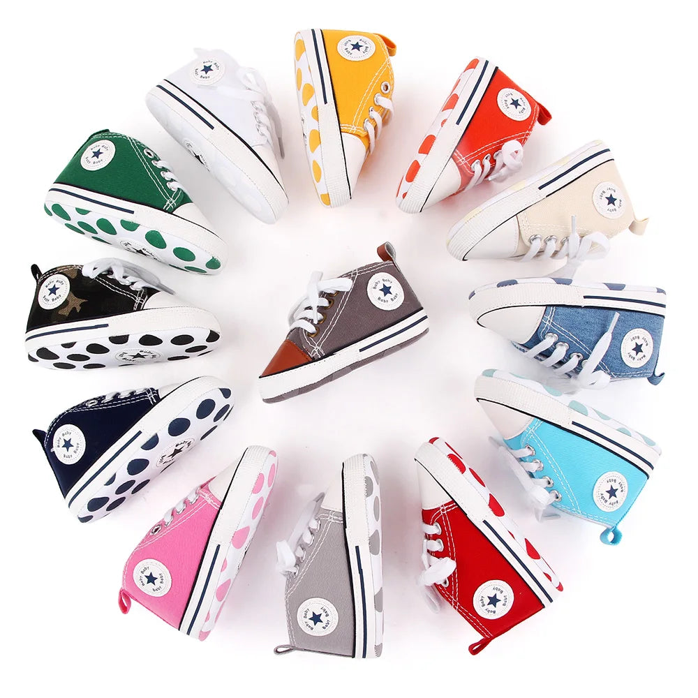 Spring New Baby Shoes Boy and Girl Classic Canvas Casual Sneakers Soft Sole Non-Slip Walking Newborn Toddler Shoes First Walkers by Creative Vault Marketplace