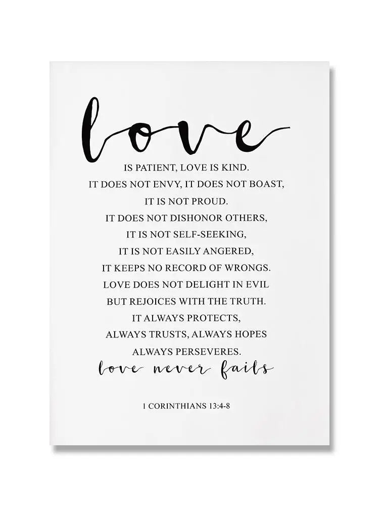 Christian Quotes Canvas Painting - Bible Verse Poster and Prints Love Is Patient Love Letter Wall art Print Posters on the Wall by Creative Vault Marketplace