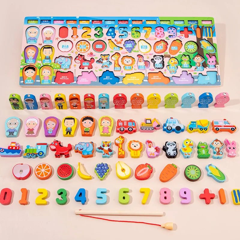 3D Preschool Children Educational Toys Wooden Montessori Arithmetic Magnetic Fishing Digital Shape Matching Building Block Toys by Creative Vault Marketplace