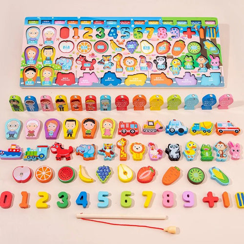 3D Preschool Children Educational Toys Wooden Montessori Arithmetic Magnetic Fishing Digital Shape Matching Building Block Toys by Creative Vault Marketplace