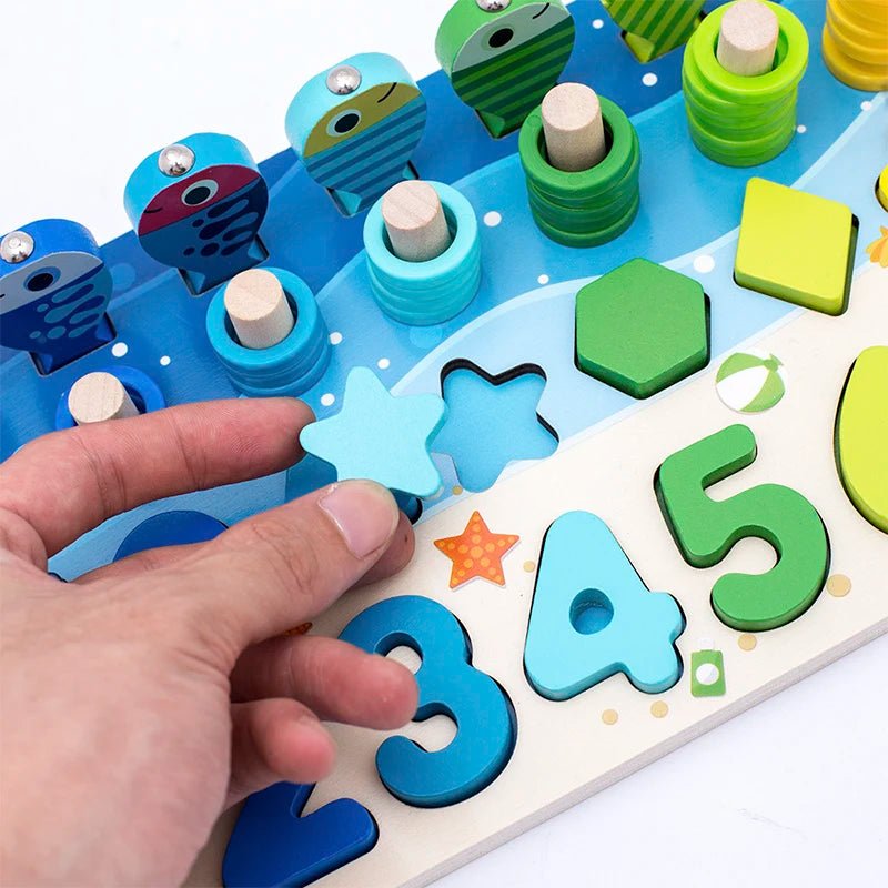 3D Preschool Children Educational Toys Wooden Montessori Arithmetic Magnetic Fishing Digital Shape Matching Building Block Toys by Creative Vault Marketplace