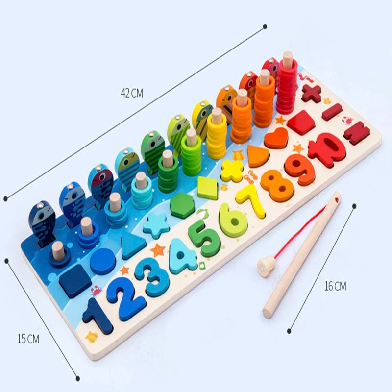 3D Preschool Children Educational Toys Wooden Montessori Arithmetic Magnetic Fishing Digital Shape Matching Building Block Toys by Creative Vault Marketplace