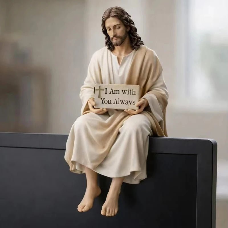 Inspirational Jesus Statue Faith Reminder Figurine Handmade Stiting Jesus Christ Religious Tabletop Decoration Resin Miniatures by Creative Vault Marketplace