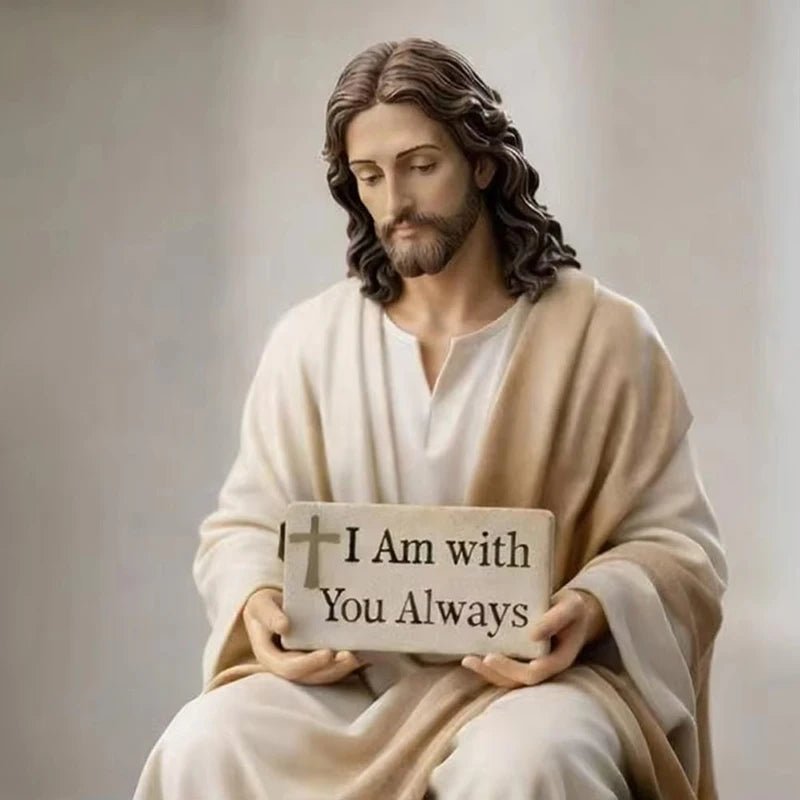 Inspirational Jesus Statue Faith Reminder Figurine Handmade Stiting Jesus Christ Religious Tabletop Decoration Resin Miniatures by Creative Vault Marketplace