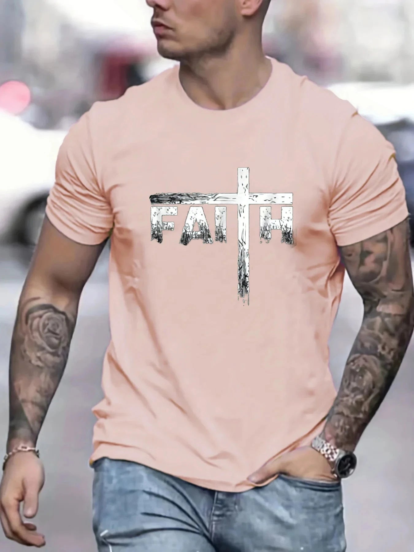 Elevate Your Style with Our Men's Casual Cotton T-shirt – Breathable Comfort and Faith-Inspired Design by Creative Vault Marketplace
