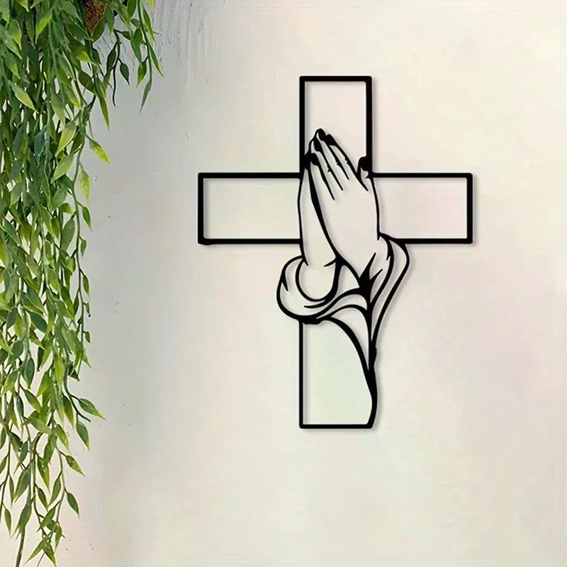 Cross & Praying Hands Acrylic Wall Art | Religious Home Decor by Creative Vault Marketplace