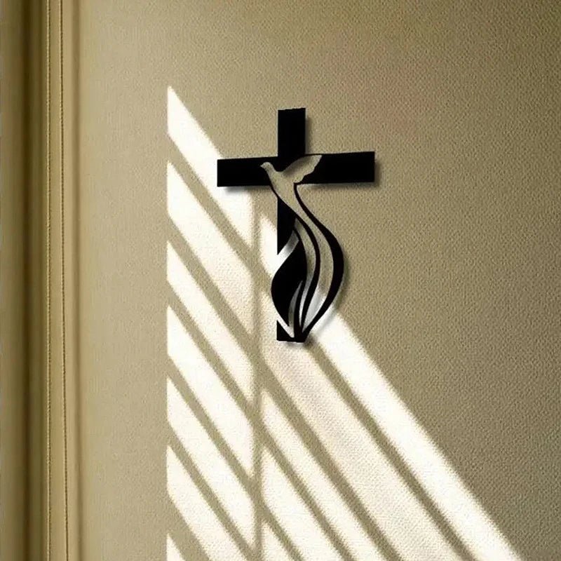 Cross & Praying Hands Acrylic Wall Art | Religious Home Decor by Creative Vault Marketplace