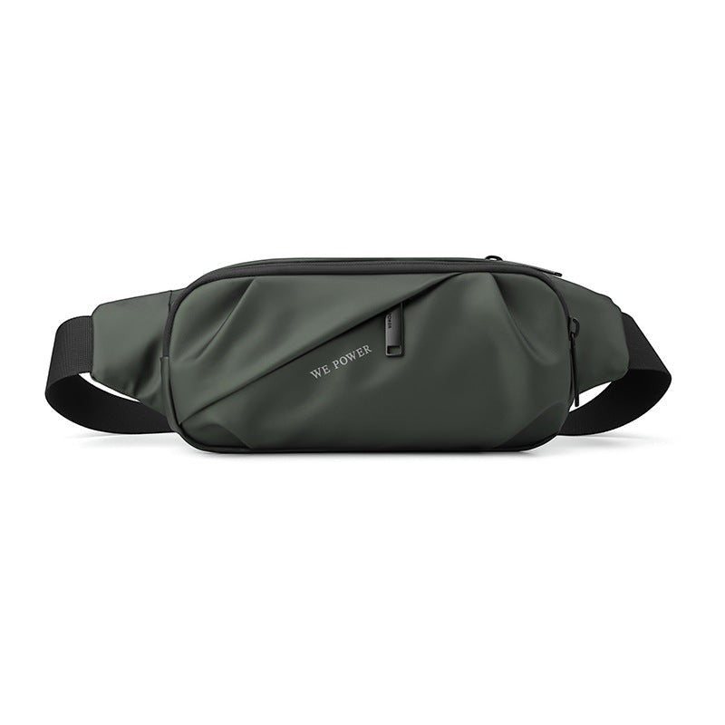 Creative Vault Marketplace army green waterproof nylon waist bag with a minimalist design and secure zipper closure