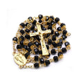Catholic Jewelry Black Glass Crystal Beads Fatima Cross Pendant Rosary Necklace For Men Women by Creative Vault Marketplace