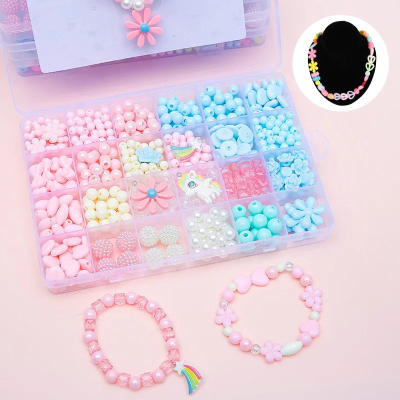 Children's Handmade Beaded Girls Wear Beads Educational Toys Diy Jewelry Bracelet Necklace Jewelry Around Beads Beads Set by Creative Vault Marketplace