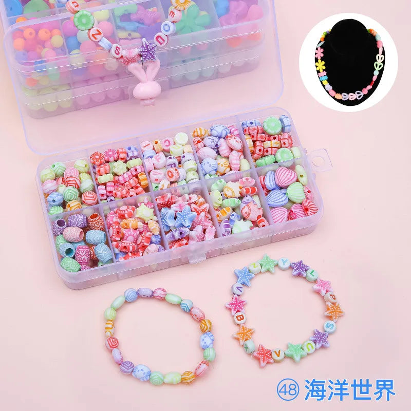 Children's Handmade Beaded Girls Wear Beads Educational Toys Diy Jewelry Bracelet Necklace Jewelry Around Beads Beads Set by Creative Vault Marketplace