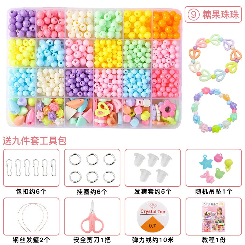 Children's Handmade Beaded Girls Wear Beads Educational Toys Diy Jewelry Bracelet Necklace Jewelry Around Beads Beads Set by Creative Vault Marketplace