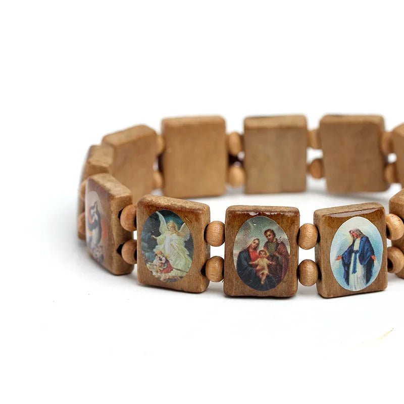 Natural wooden Catholic jewelry Christian Jesus faith Rosary Bracelet religious charm jewelry Bracelets on hand wholesale by Creative Vault Marketplace