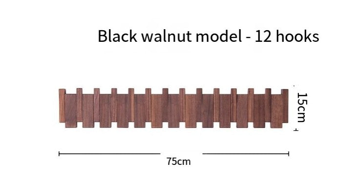 Creative Vault Marketplace black walnut piano key wall coat rack with 12 hooks for entryway storage