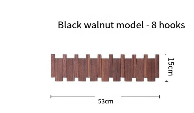Creative Vault Marketplace black walnut piano key coat rack with 8 hooks for wall-mounted storage