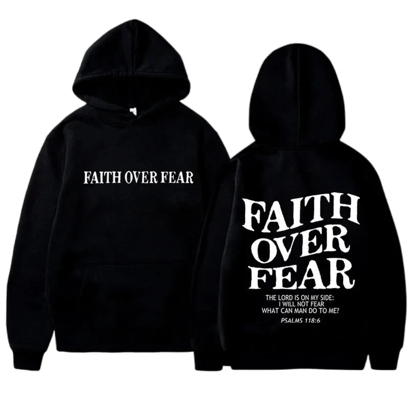 FAITH OVER FEAR Print Hoodies for Men Women Casual Long Sleeve Hooded Sweatshirts Hip Hop Harajuku Hoodie Y2k Men Tops Hoodie by Creative Vault Marketplace