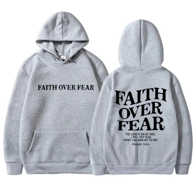 FAITH OVER FEAR Print Hoodies for Men Women Casual Long Sleeve Hooded Sweatshirts Hip Hop Harajuku Hoodie Y2k Men Tops Hoodie by Creative Vault Marketplace