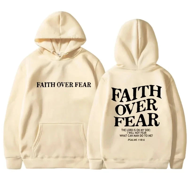 FAITH OVER FEAR Print Hoodies for Men Women Casual Long Sleeve Hooded Sweatshirts Hip Hop Harajuku Hoodie Y2k Men Tops Hoodie by Creative Vault Marketplace