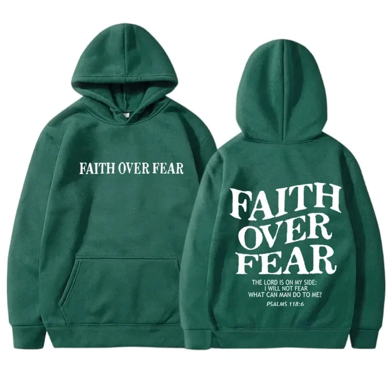FAITH OVER FEAR Print Hoodies for Men Women Casual Long Sleeve Hooded Sweatshirts Hip Hop Harajuku Hoodie Y2k Men Tops Hoodie by Creative Vault Marketplace