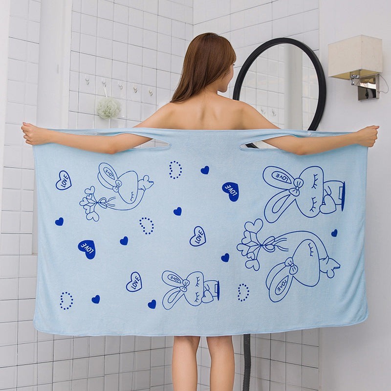 Creative Vault Marketplace blue microfiber beach towel dress with cute cartoon rabbit and heart print