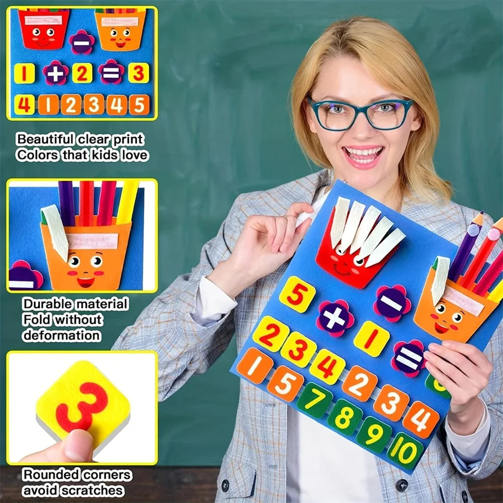 Felt Learning Board Children Toys Educational DIY Toy Addition Subtraction Finger Arithmetic Teaching Enlightenment Board by Creative Vault Marketplace