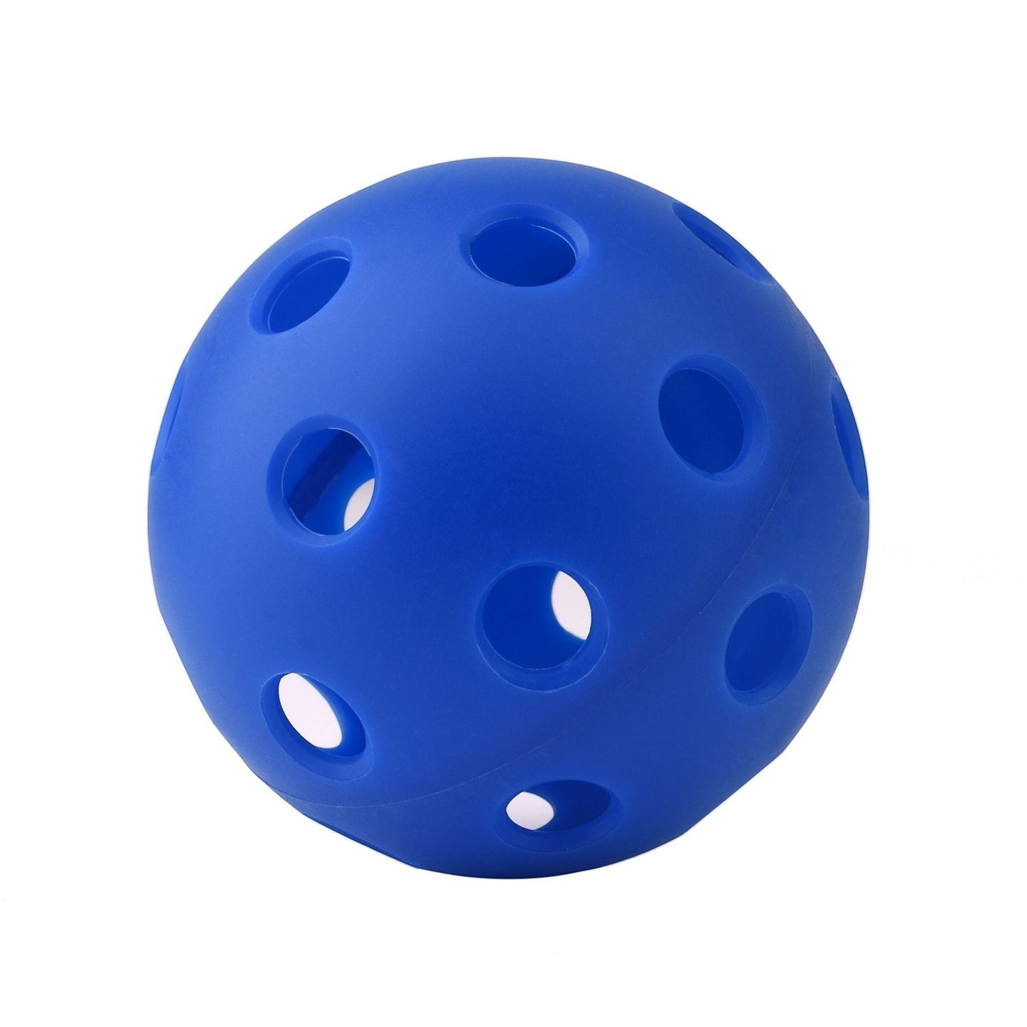 Creative Vault Marketplace blue pickleball with 40 holes for indoor and outdoor play, made via injection molding.