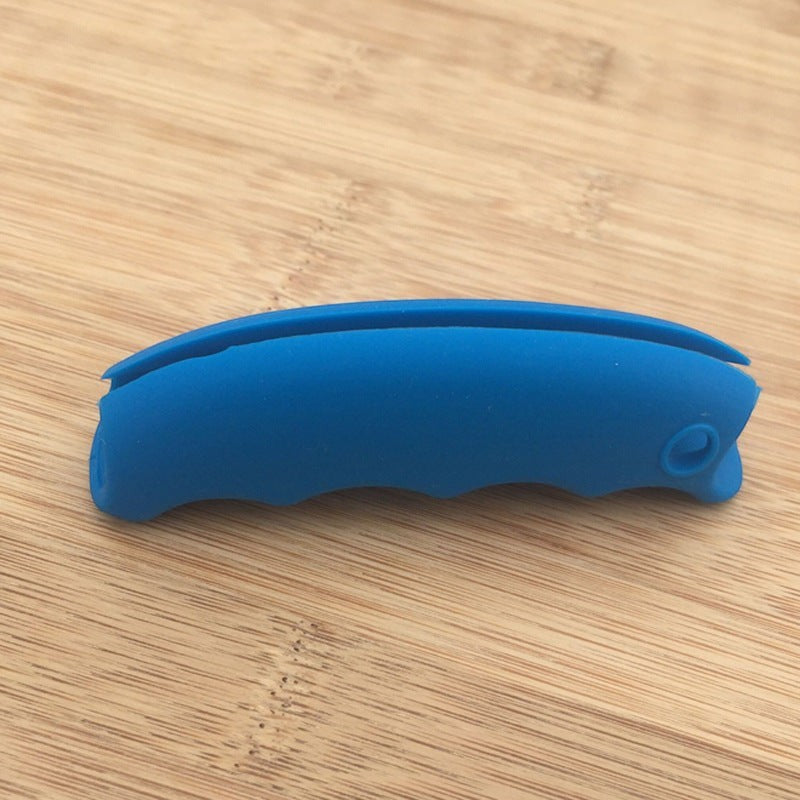 Creative Vault Marketplace blue silicone grocery bag grip with ergonomic non-slip handle design on a wooden surface