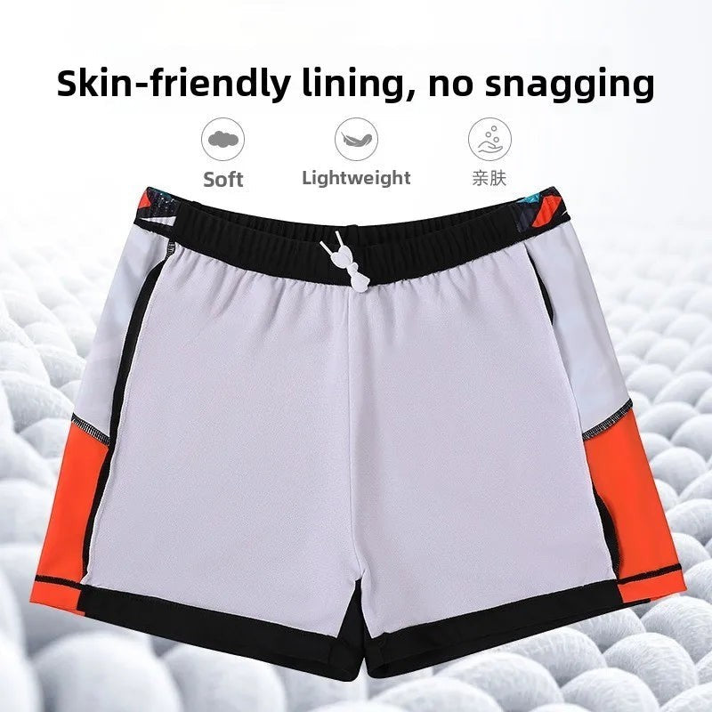 Creative Vault Marketplace plus size boys swim trunks in grey with orange side panels and black trim