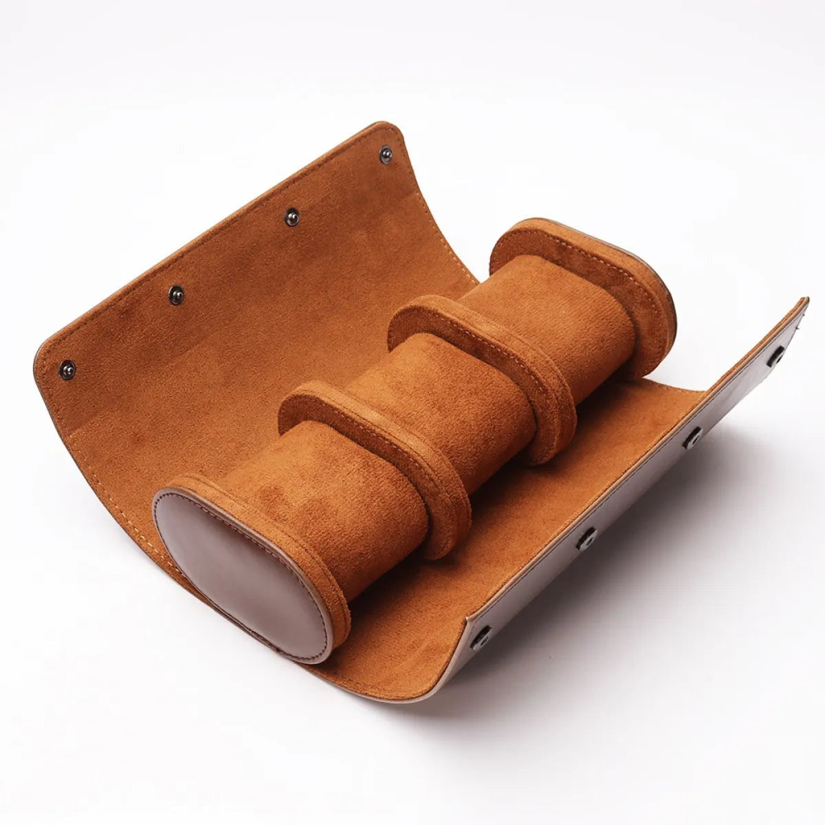 Creative Vault Marketplace brown PU leather travel watch case with three slots and soft suede-like interior lining