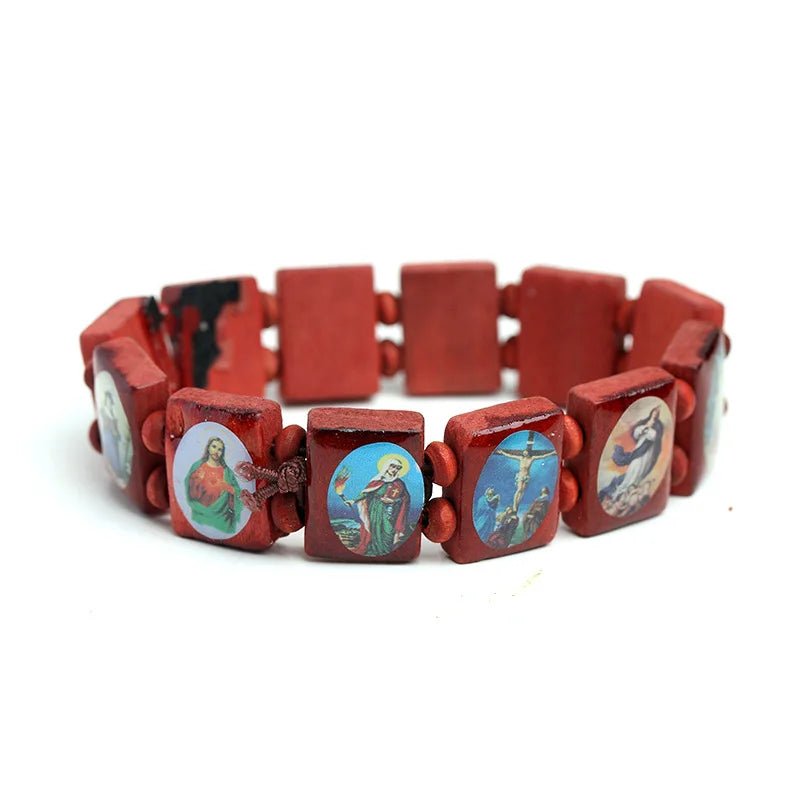 Natural Wooden Catholic Jewelry Virgin Mary Jesus Christian Faith Rosary Bracelet Religious Jewelry Wholesale by Creative Vault Marketplace