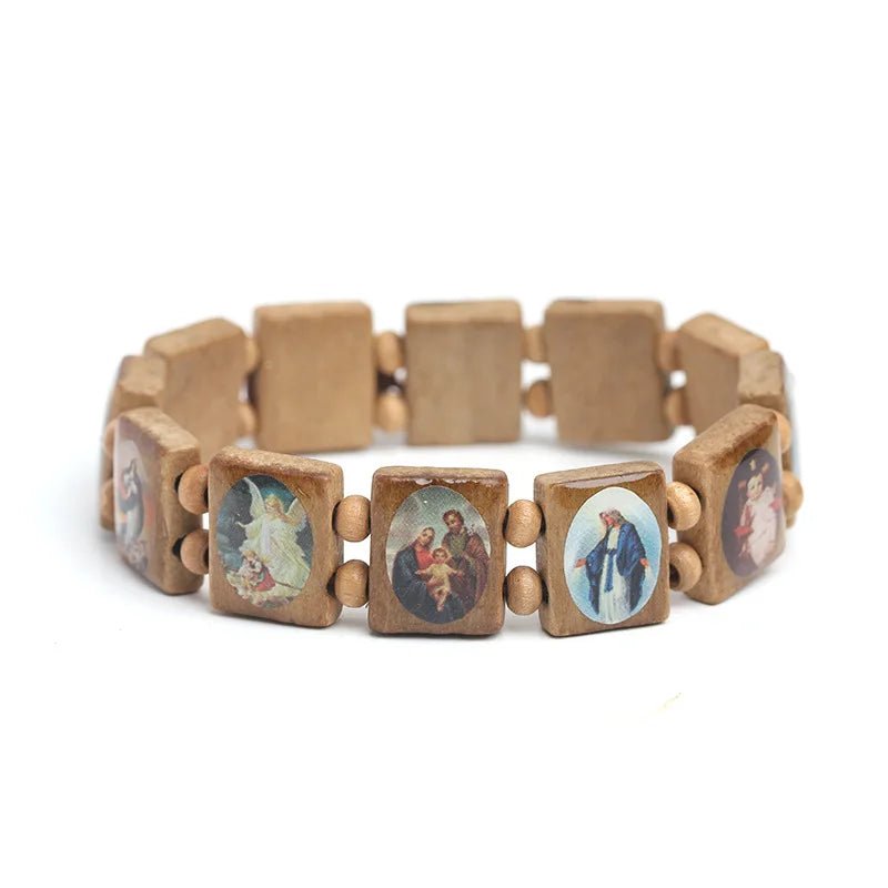Natural Wooden Catholic Jewelry Virgin Mary Jesus Christian Faith Rosary Bracelet Religious Jewelry Wholesale by Creative Vault Marketplace