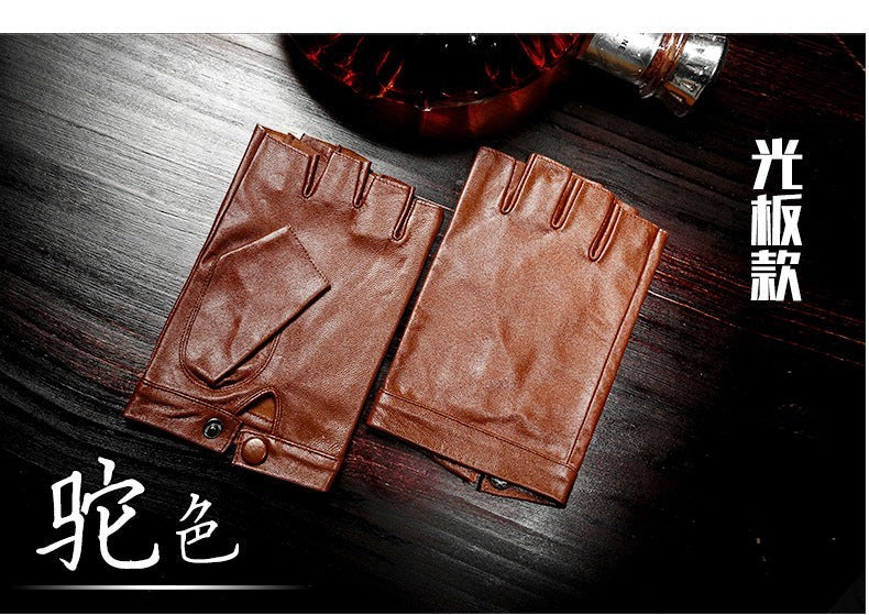 Creative Vault Marketplace camel sheepskin leather half-finger motorcycle gloves with snap button closure