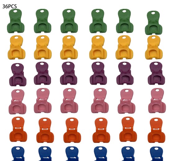 Creative Vault Marketplace 36-piece set of colorful plastic cola can and bottle openers in various bright shades.