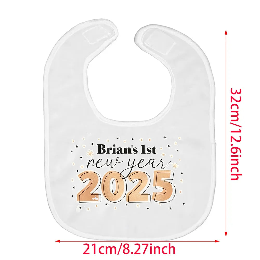 Personalized First New Years Bib Babies Boys Girls 1st New Years Present 2025 Happy New Years Outfit Bib Baby Shower Decoration by Creative Vault Marketplace