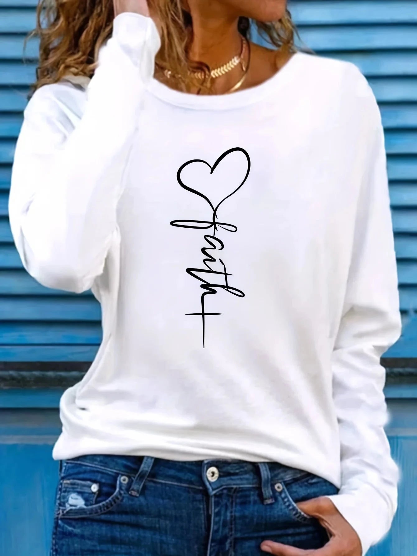 Faith Print Long Sleeve T-Shirt - Cozy Autumn Layering Tee for Inspired Women by Creative Vault Marketplace