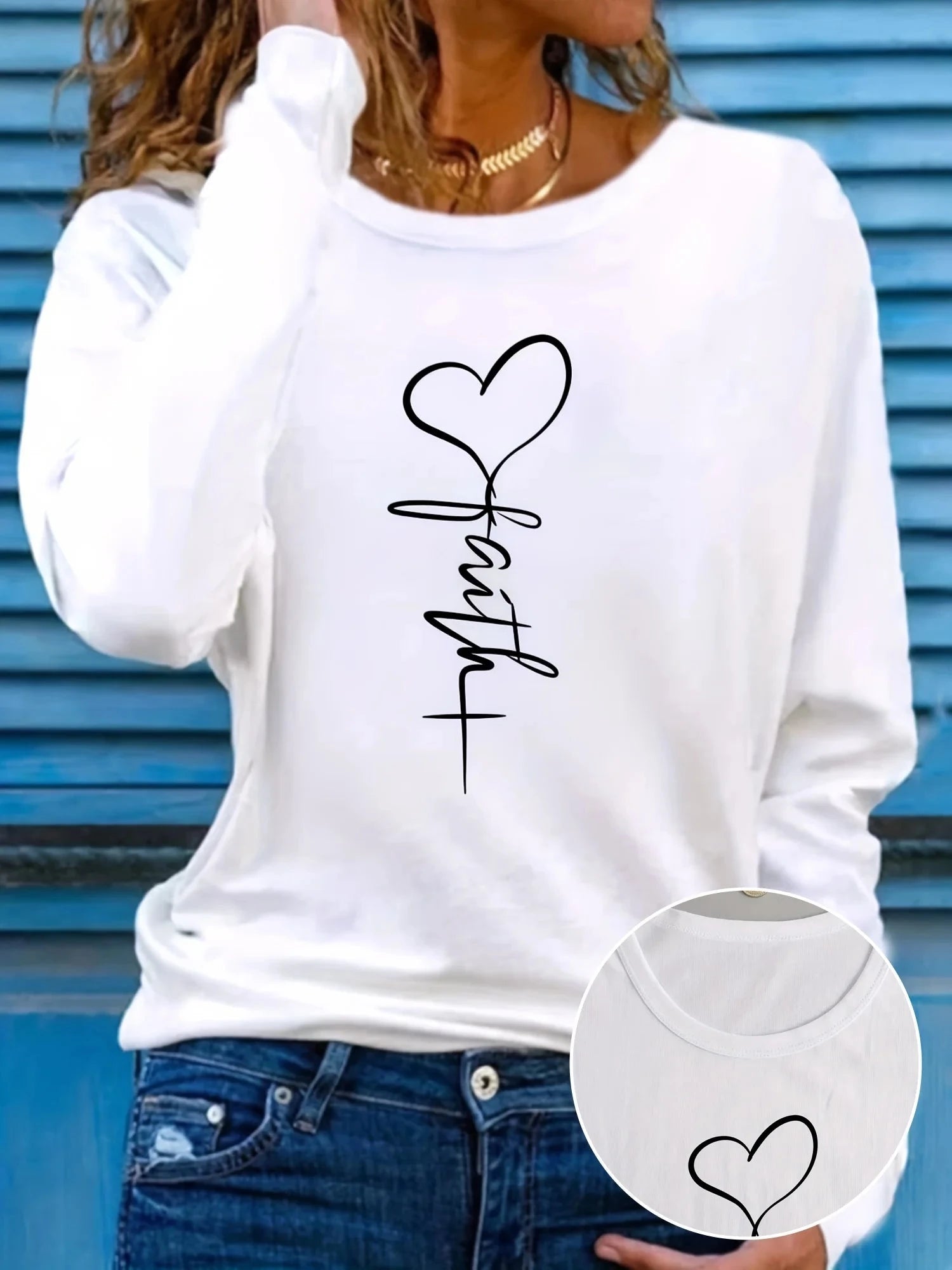 Faith Print Long Sleeve T-Shirt - Cozy Autumn Layering Tee for Inspired Women by Creative Vault Marketplace