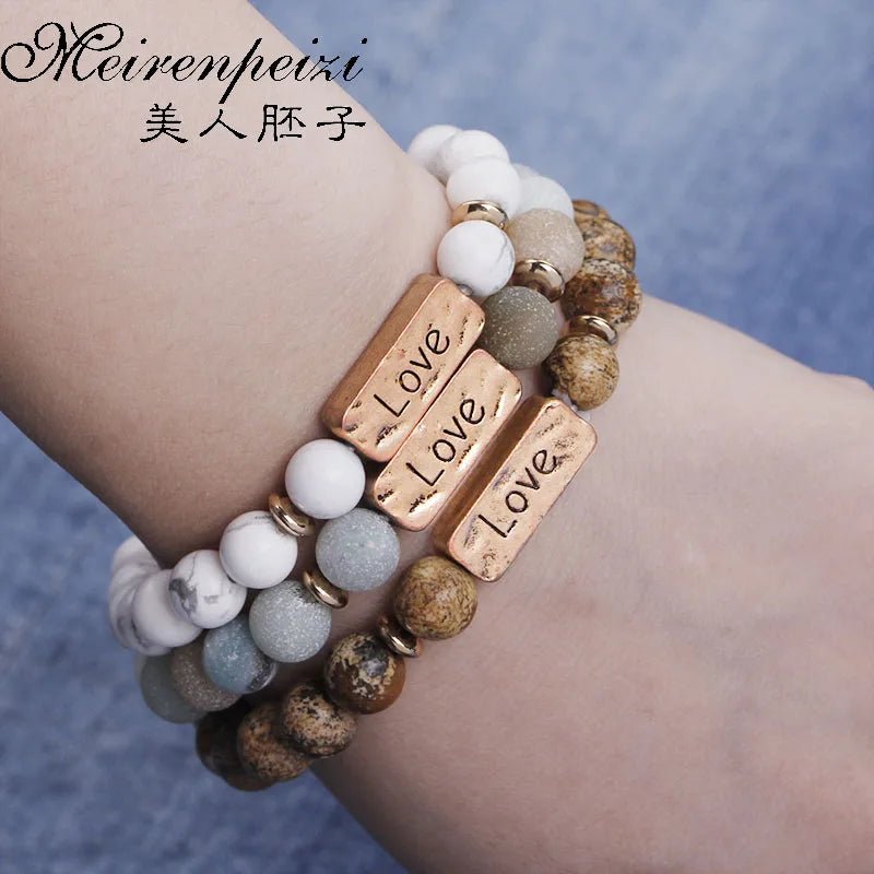 Women Men Letter Bracelets Vintage Natural Stones Beaded Bracelet Punk Inspirational Forever Faith Bracelets Handmade Jewelry by Creative Vault Marketplace