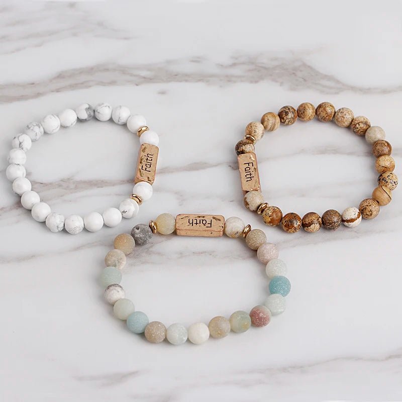 Women Men Letter Bracelets Vintage Natural Stones Beaded Bracelet Punk Inspirational Forever Faith Bracelets Handmade Jewelry by Creative Vault Marketplace