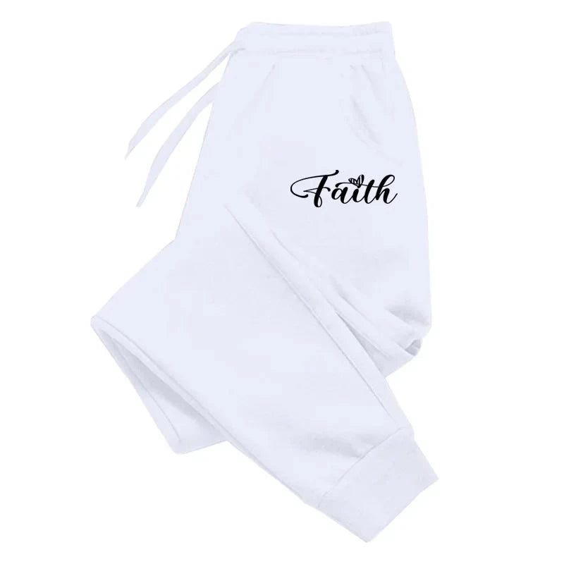 Women's Faith Letter Print Jogging Pants - Casual Comfort for Every Activity by Creative Vault Marketplace