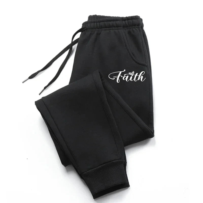 Women's Faith Letter Print Jogging Pants - Casual Comfort for Every Activity by Creative Vault Marketplace