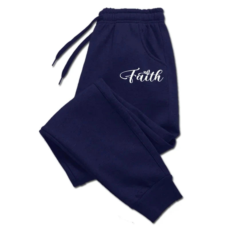 Women's Faith Letter Print Jogging Pants - Casual Comfort for Every Activity by Creative Vault Marketplace