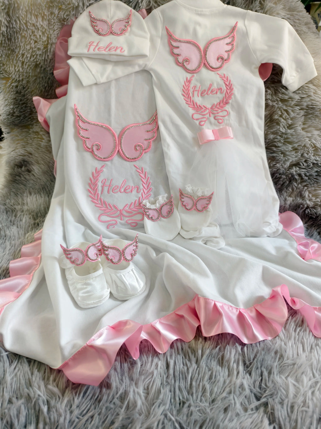 Newborn Baby Girl Coming Home Outfit – Anti-Scratch Soft Breathable Fabric with Custom Name for Christening by Creative Vault Marketplace