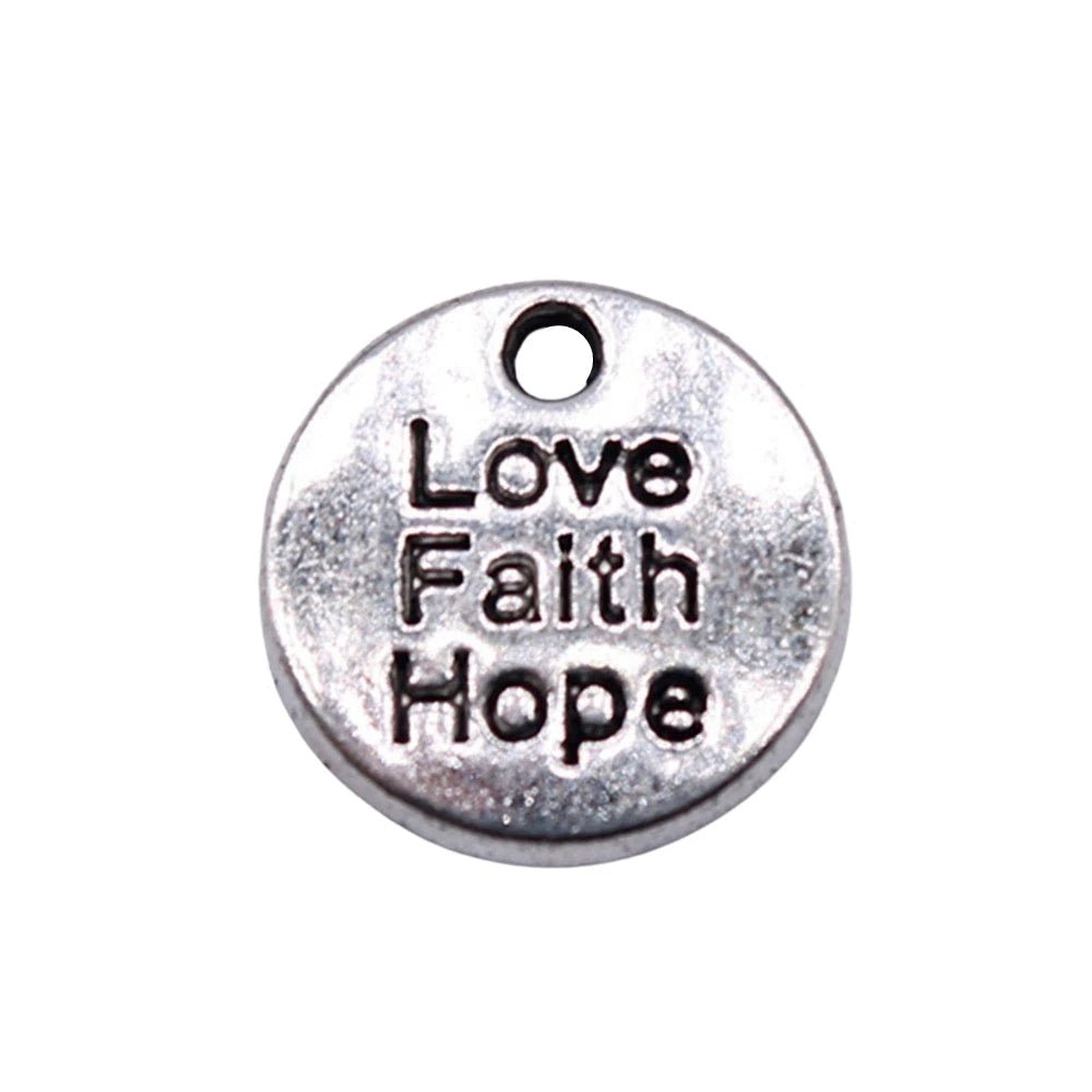 10pcs/lot 12x12mm Love Faith Hope Charms For Jewelry Making Antique Silver Color 0.47x0.47inch by Creative Vault Marketplace