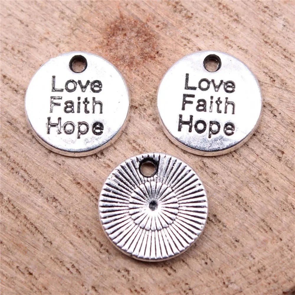 10pcs/lot 12x12mm Love Faith Hope Charms For Jewelry Making Antique Silver Color 0.47x0.47inch by Creative Vault Marketplace