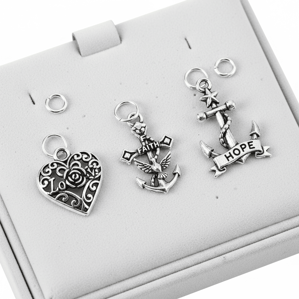 10pcs/lot 12x12mm Love Faith Hope Charms For Jewelry Making Antique Silver Color 0.47x0.47inch by Creative Vault Marketplace