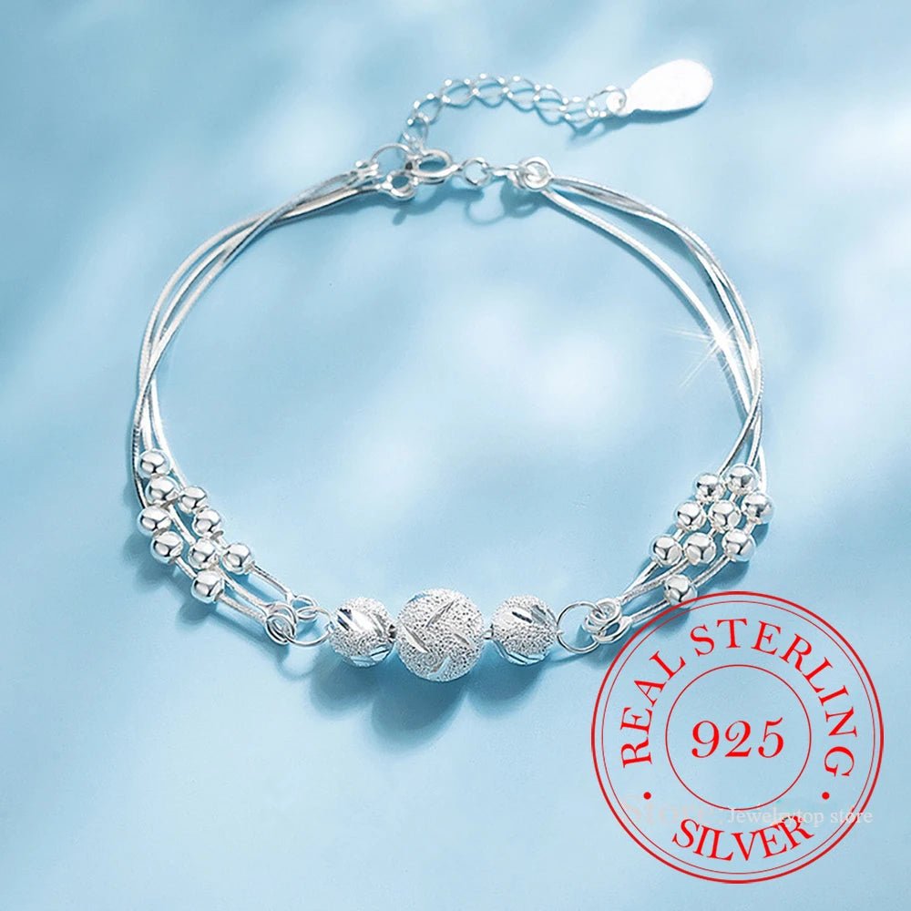 Fine 925 Sterling Silver Bead Charm Bracelet For Women Girls Lady cute Wedding Party Bohemian Fashion Jewelry Gift noble y2k by Creative Vault Marketplace