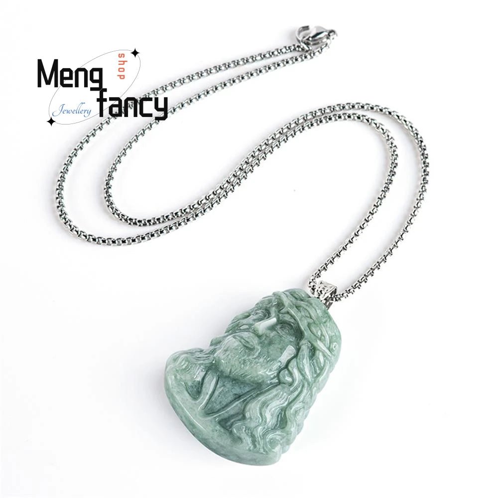 Genuine Natural A-goods Jadeite Bean Seed Priest Faith Jade S925 Silver Buckle Pendant Exquisite High-grade Fashion Fine Jewelry by Creative Vault Marketplace