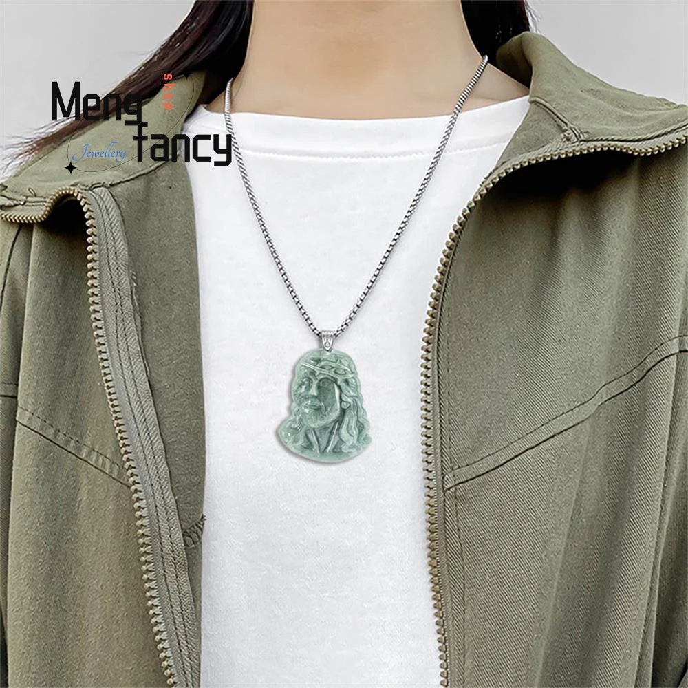 Genuine Natural A-goods Jadeite Bean Seed Priest Faith Jade S925 Silver Buckle Pendant Exquisite High-grade Fashion Fine Jewelry by Creative Vault Marketplace