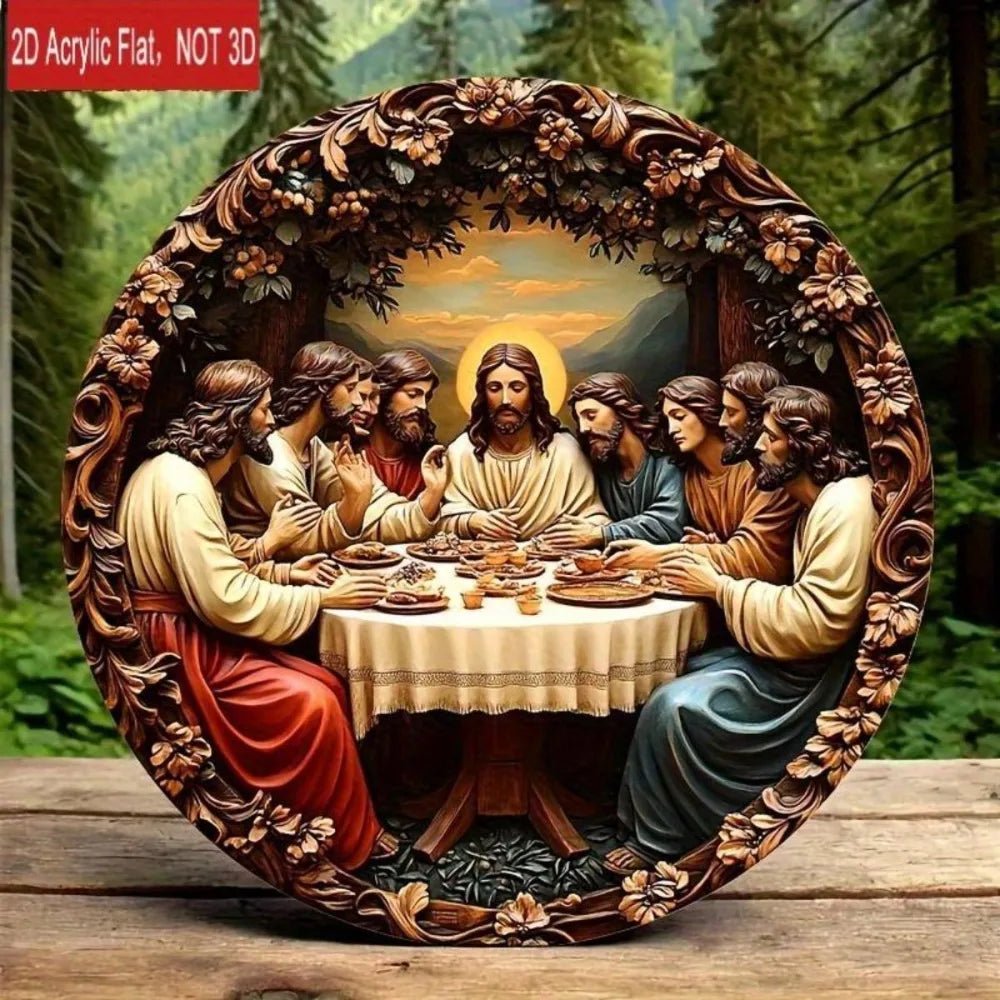 Religious Wall Art Round Plaque: Jesus & Last Supper Scene, Classic Bible Home Decor by Creative Vault Marketplace