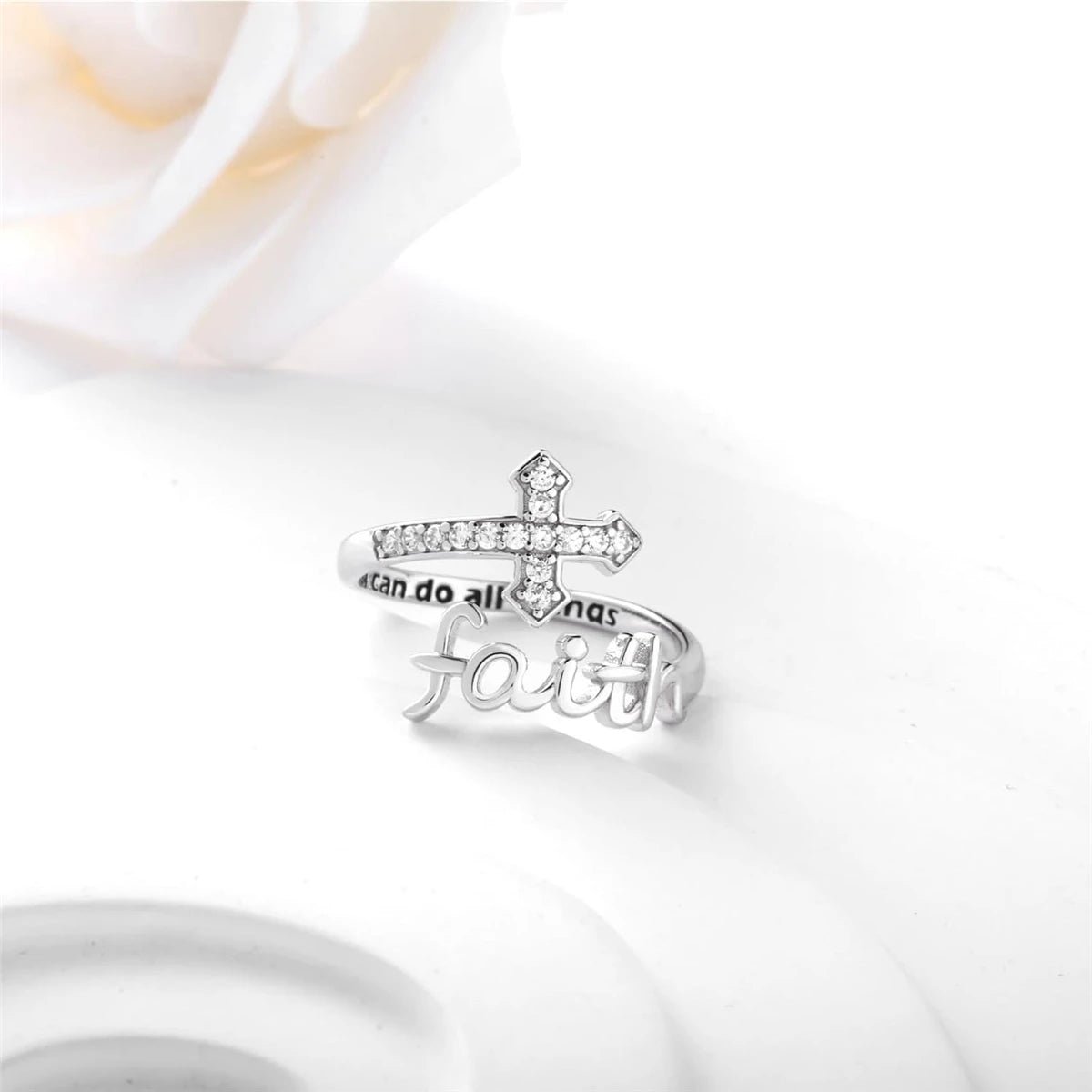 1Pc Exquisite Faith Cross Open Ring Fashion Christian Jewelry Daily Accessories Women's Prayer Blessing Perfect Gift by Creative Vault Marketplace